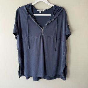 Green Envelope Blue Zippered Relaxed Tee Hoodie Side Slits Size M